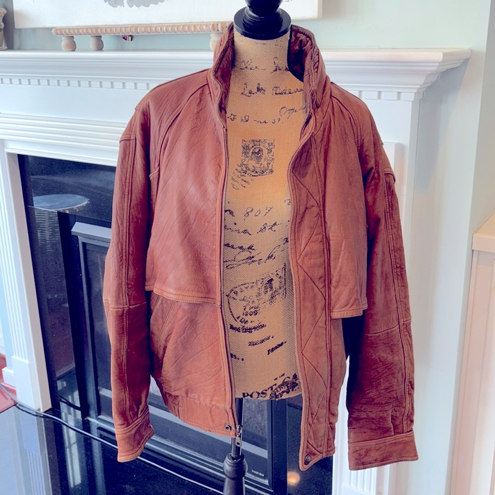 Vintage J. Riggins Leather lamb bomber jacket coat size large aviator as is